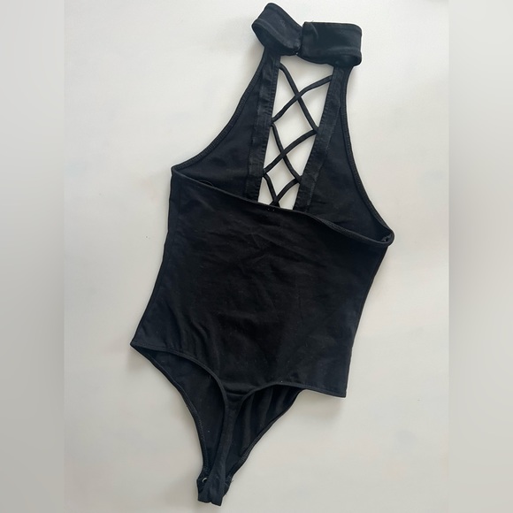 Express Dressy Black Lace Cutout Bodysuit. Size XSmall. Like New! - Picture 4 of 5
